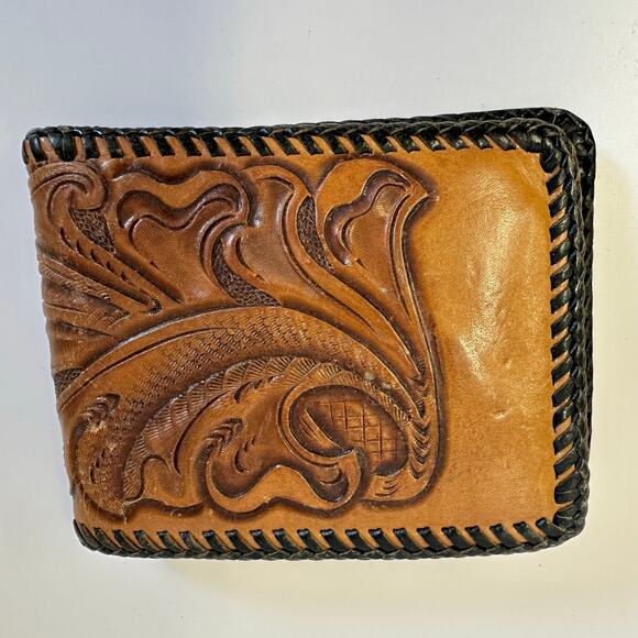 Vintage Floral Tooled Leather Wallet Western Design Bifold with Coin Pocket‎ - Picture 16 of 16